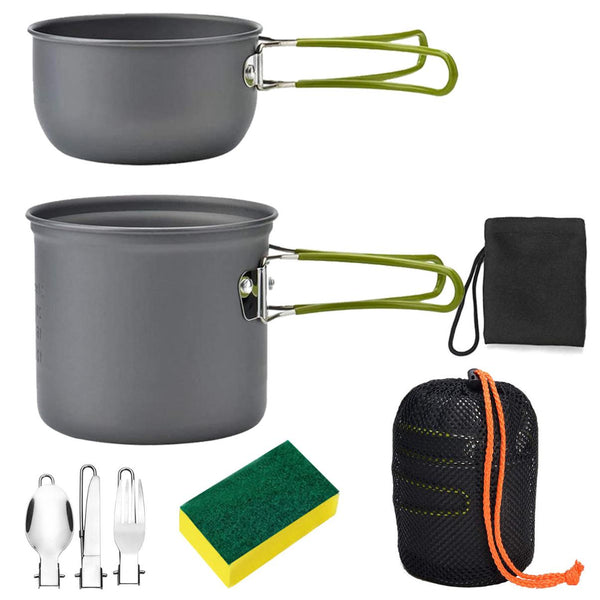 8Pcs Camping Cooking Ware Set Camping Stove Cookware Set Aluminum Pot Foldable Knife Fork Spoon Set for Hiking Picnic Outdoor
