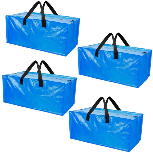 4 Pack Moving Tote Bags Heavy Duty Container Reusable Plastic Blue Moving Bin Zippered Storage Bag