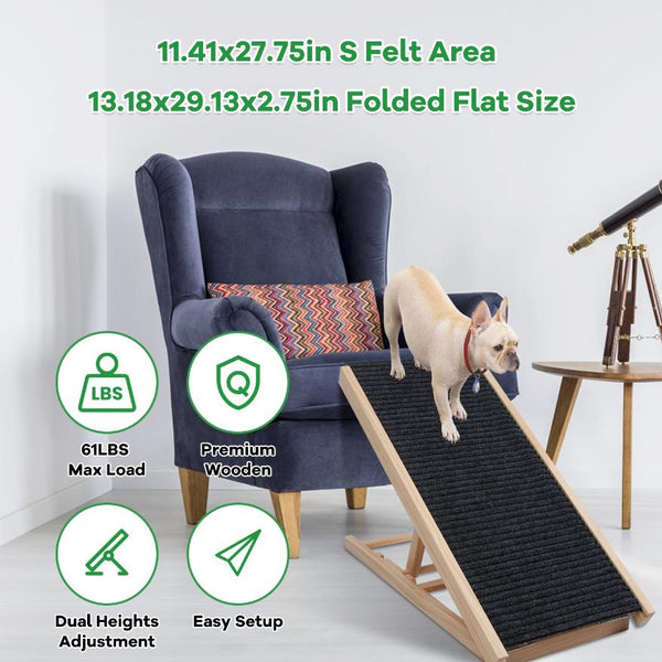 Foldable Wooden Dog Ramp Non Slip  Heights Adjustable Pet Cat Ramp Couch Car SUV
