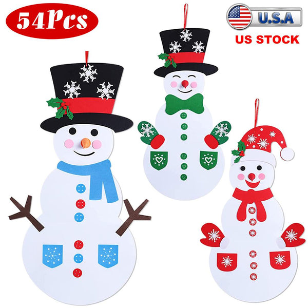 Felt Christmas Snowman Set DIY Hanging Decoration Kit 54Pcs Detachable Ornaments