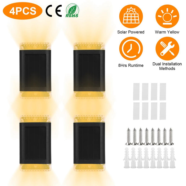 4Pack Solar Powered Wall Sconce Lights Rechargeable Optical Sensor Lamp Outdoor Lamps
