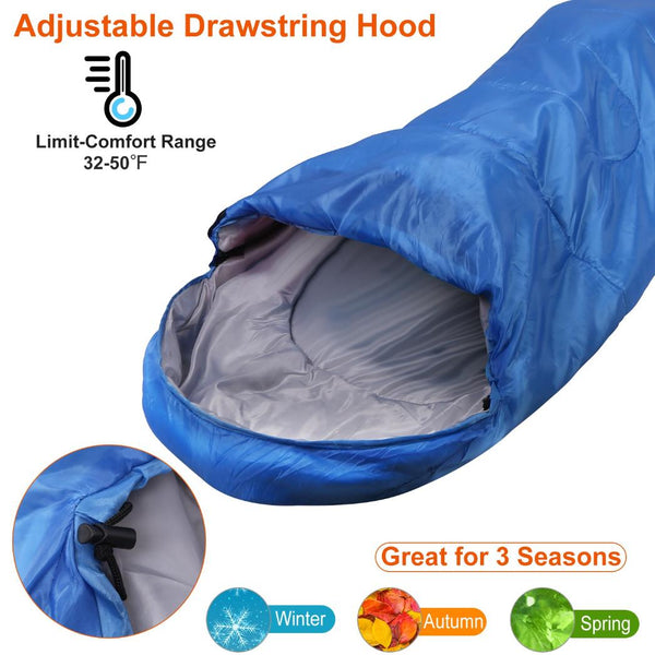 Camping Sleeping Bags for Adults Teens Moisture-Proof Hiking Sleep Bag with Carry Bag 32-50℉ for Spring Autumn Winter Seasons