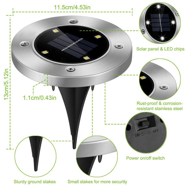 4 Pack Solar Ground Light Waterproof In-Ground Path Deck Lawn Patio Light