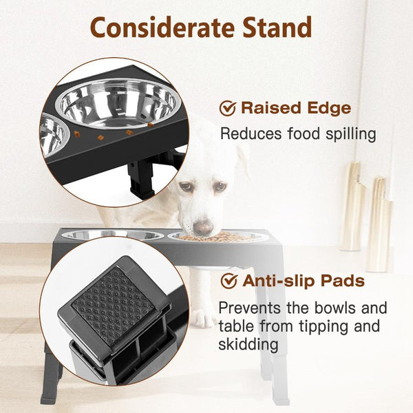 Dog Raised Bowls 5 Adjustable Heights Stainless Steel Elevated Foldable Double Bowl Dog Feeder