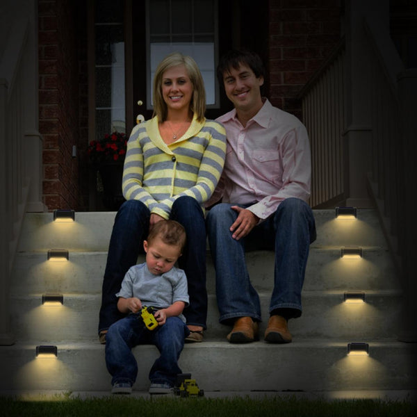 4 Pack Solar Powered LED Step Lights Outdoor Waterproof Dusk To Dawn Sensors