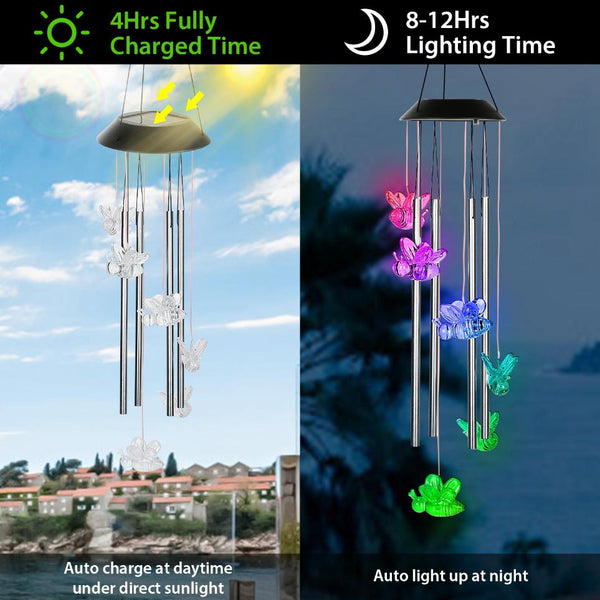 Solar Wind Chime Lights Bee Decorative Lamp 7 Color Changing Hanging String Lights