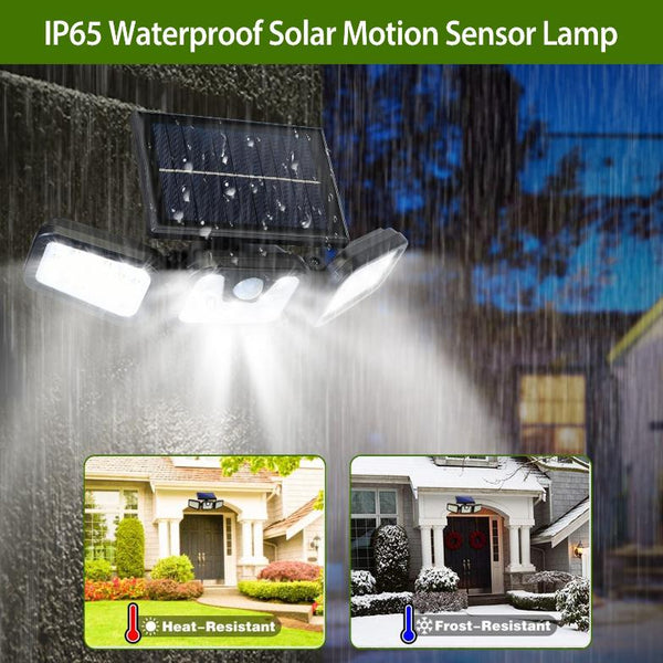 Solar Wall Lamp 74 LEDs 3 Adjustable Head Motion Sensor Flood Lights