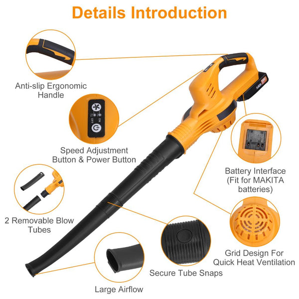 Cordless Leaf Blower Handheld Electric Battery Powered Air Blower Max 124MPH