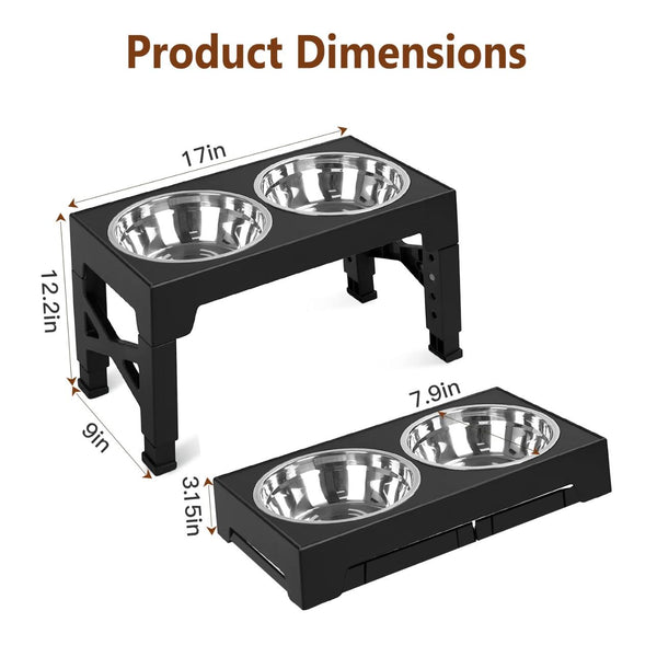 Dog Raised Bowls 5 Adjustable Heights Stainless Steel Elevated Foldable Double Bowl Dog Feeder