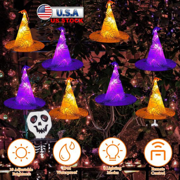 8 Pack Witch Hat Hanging String LED Light Glowing Halloween Decoration 8 Lighting Modes