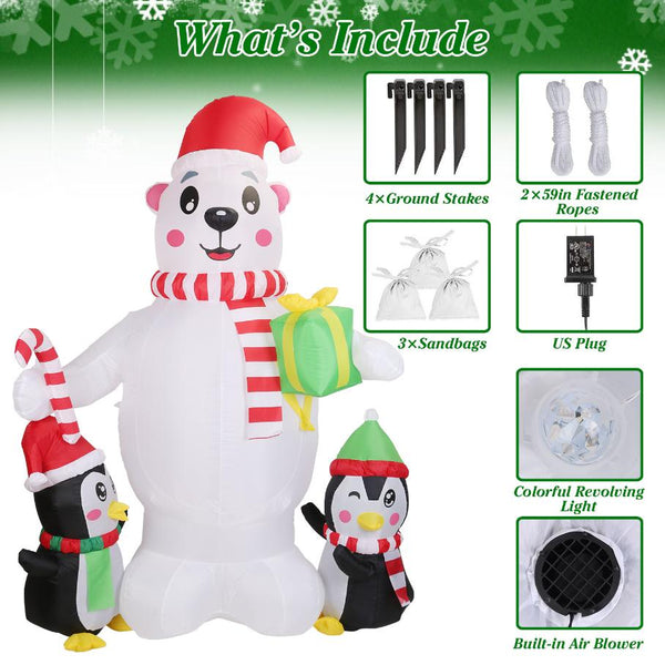5.9FT Christmas Inflatable Outdoor Decoration Polar Bear Penguin Yard Blow Up Built-in Air Blower