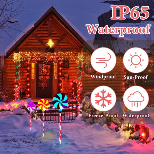 Christmas Candy Lollipops Light Set of 3 Waterproof Stake Solar Lamp for Yard Garden Pathway