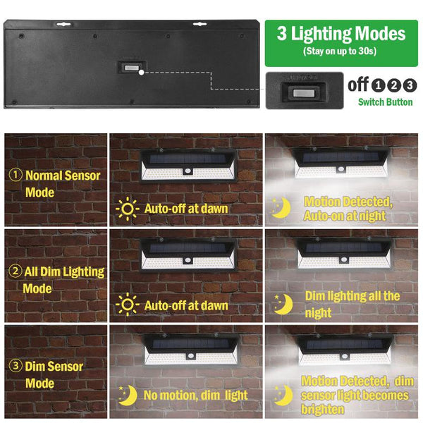 Solar Lights 118 LED Solar Wall Light Outdoor Motion Sensor Lamp 270° Wide Angle