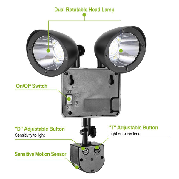 Outdoor Entryway Security Light Motion Sensor 360° Rotatable Dual Heads Solar Wall Light