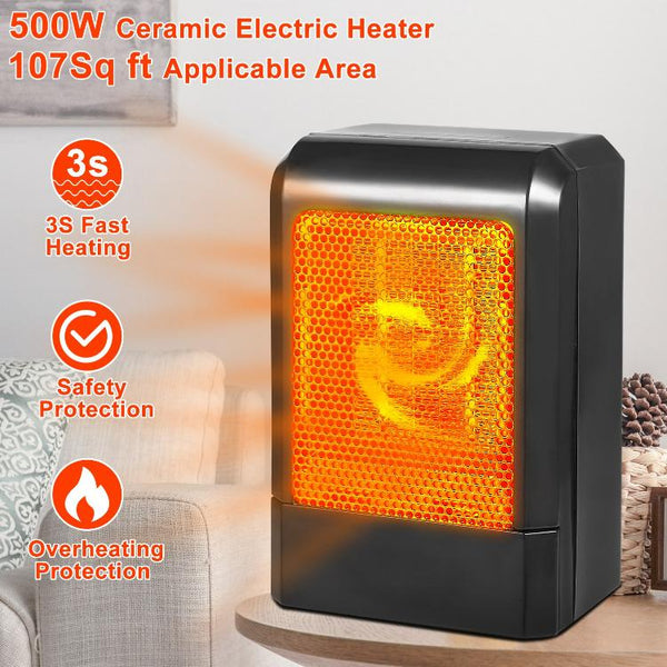 500W Portable Electric Heater PTC Ceramic Heating Fan Space For Personal Use