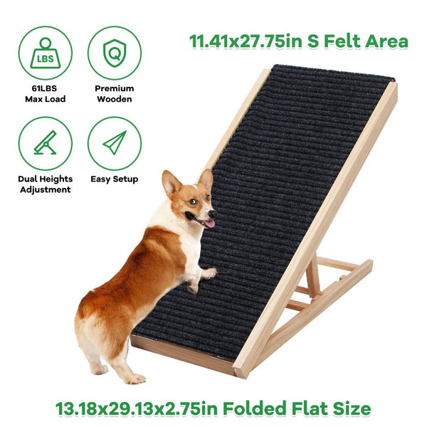 Foldable Wooden Dog Ramp Non Slip  Heights Adjustable Pet Cat Ramp Couch Car SUV
