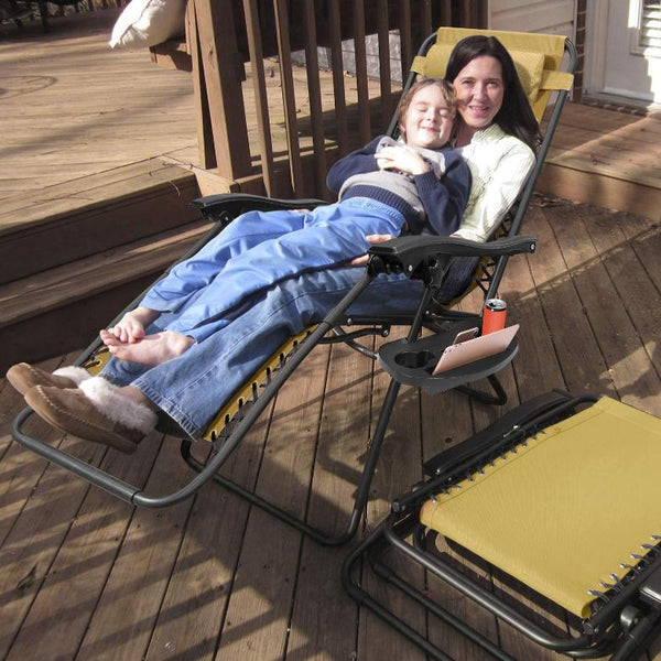 2 Pack Zero Gravity Lounge Chair w/ Dual Side Tray 330lbs Load Foldable Recliner Chair w/ Stress Relief Pillow Patio Poolside Beach Lying Chair