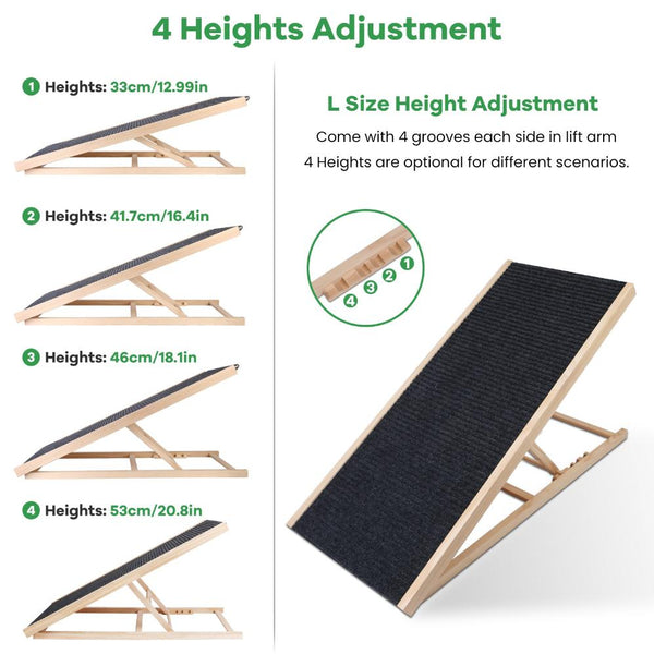 Foldable Wooden Dog Ramp Non Slip  Heights Adjustable Pet Cat Ramp Couch Car SUV