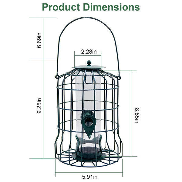 Outdoor Wild Bird Feeder Squirrel-Proof Chew-Proof Metal Hanging Seed 4 Ports Small Birds