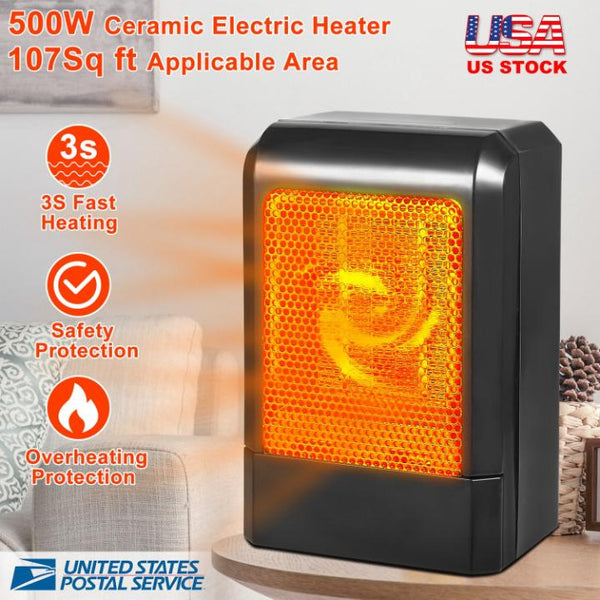 500W Portable Electric Heater PTC Ceramic Heating Fan Space For Personal Use