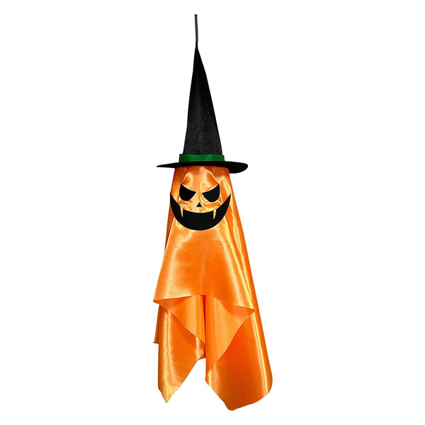 Hanging Ghosts Wizard Hat Tree Porch Scary Face Halloween Decorations Orange Pumpkin
