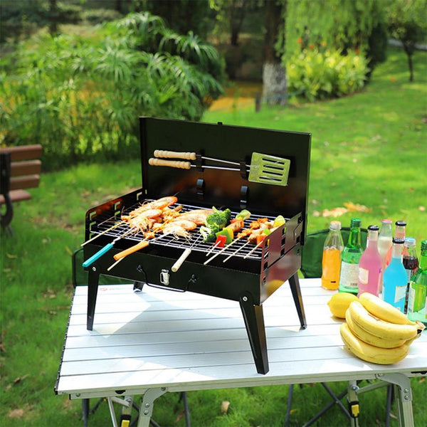 Small Portable Charcoal Grill Foldable BBQ Suitcase Grill Shelf For Outdoor Camping Picnics Garden Grilling