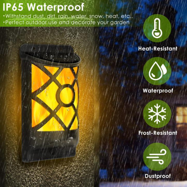 Flame Solar Light Outdoor Flickering Flame Wall Mount Lamp Auto On Off Sensor Landscape Night Lamp