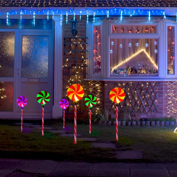 Christmas Candy Lollipops Light Set of 3 Waterproof Stake Solar Lamp for Yard Garden Pathway
