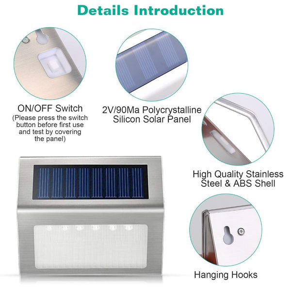 6 Pack Solar Step Lights Outdoor Deck Lights LED Fence Lamps Outside Garden Backyard Patio