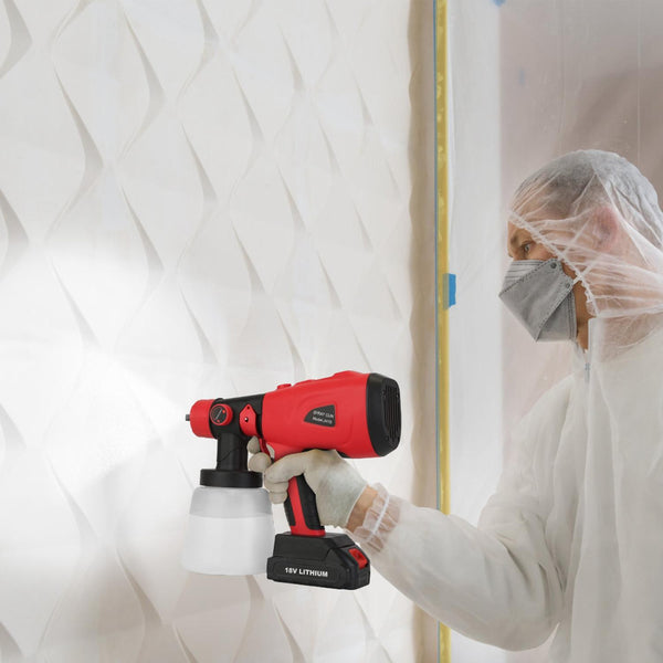 Portable Battery Powered Electric Paint Sprayer Spray Painting Gun Adjustable w/ Nozzles