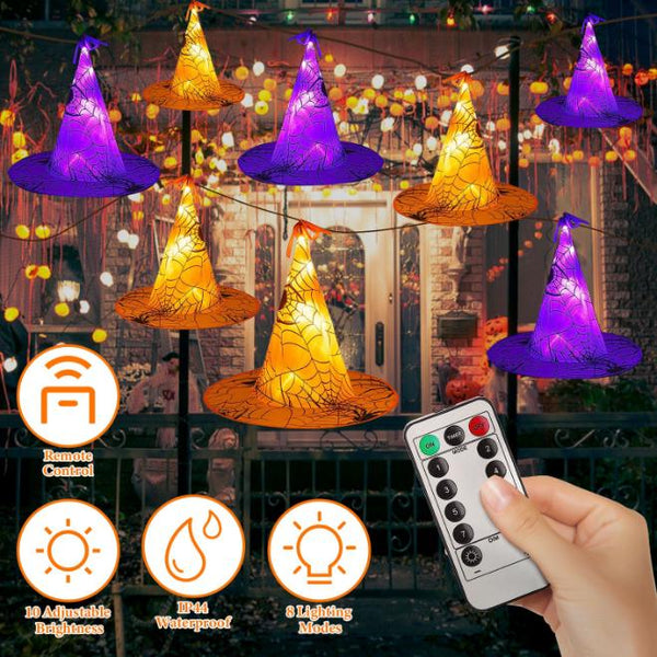 8 Pack Witch Hat Hanging String LED Light Glowing Halloween Decoration 8 Lighting Modes