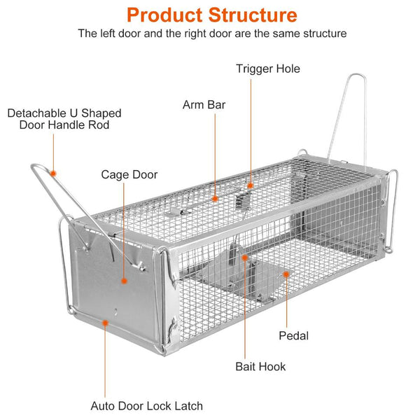 Humane Dual Door Rat Trap Cage Live Rodent Metal Mesh Mice Mouse Control