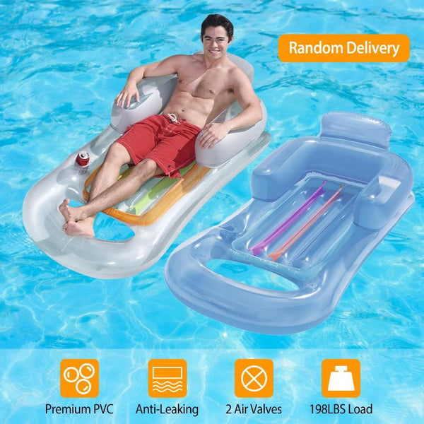 Inflatable Pool Float Raft w/ Headrest Armrest Cupholder Swimming Pool Lounge Air Mat Chair