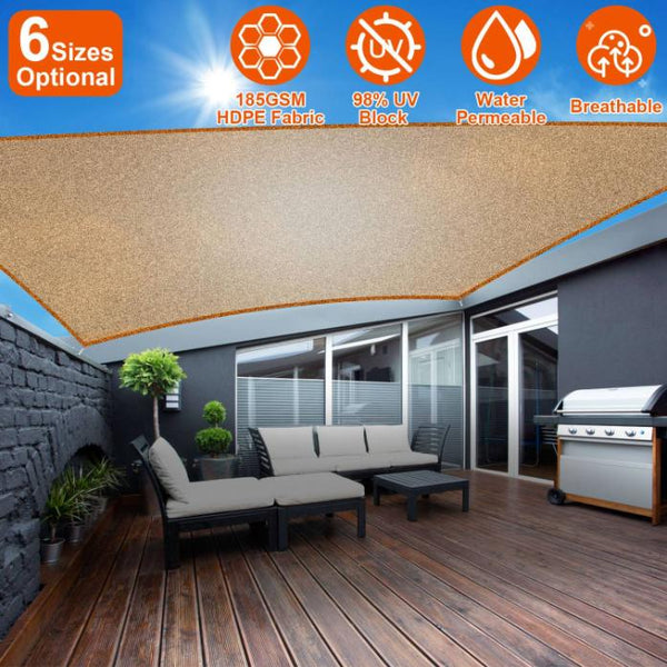 Rectangle Shade Sails Top Canopy 98% UV Block Awning Shelter Patio Cover 185GSM HDPE with Snap Hooks Ropes for Outdoor Garden Backyard