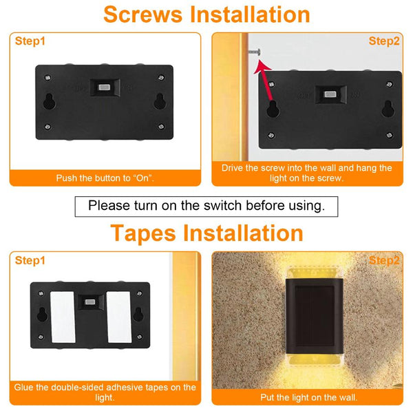 4Pack Solar Powered Wall Sconce Lights Rechargeable Optical Sensor Lamp Outdoor Lamps