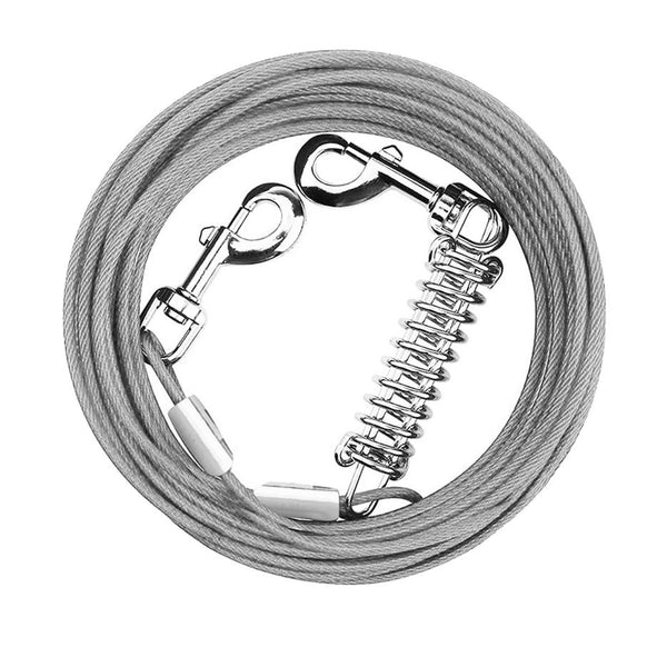 Dog Tie Steel Wire Cable Long Lead Dog Leash Chew Proof Dog Chain Durable Spring 360° Rotatable