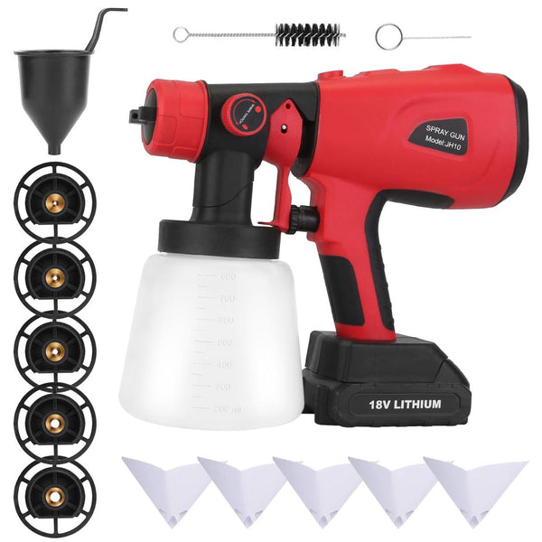 Portable Battery Powered Electric Paint Sprayer Spray Painting Gun Adjustable w/ Nozzles