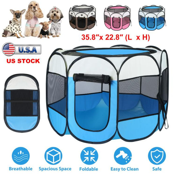 Portable Foldable Pet Tent Exercise Pen Kennel Removable Water Resistant Outdoor Use
