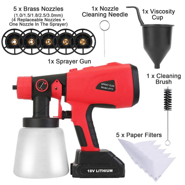 Portable Battery Powered Electric Paint Sprayer Spray Painting Gun Adjustable w/ Nozzles