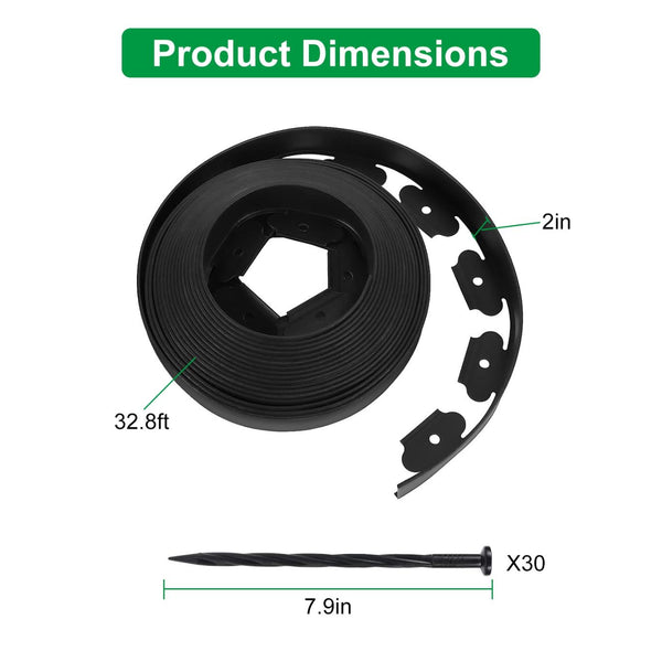 No-dig Landscape Edging Kit 32.8FT Plastic Garden Border 30 Stakes Flower Tree Beds