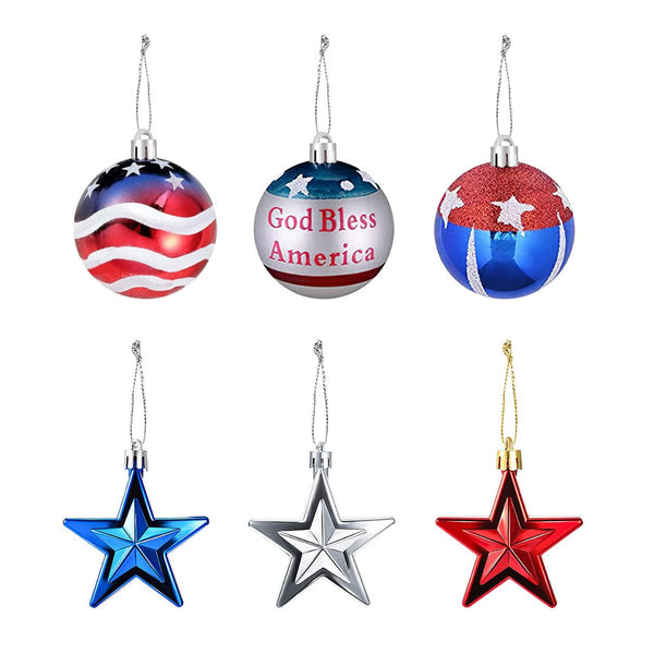 24Pc Set USA Hanging Ball Ornaments Star Patriotic Party Decor Independence Day 4th of July Red White Blue