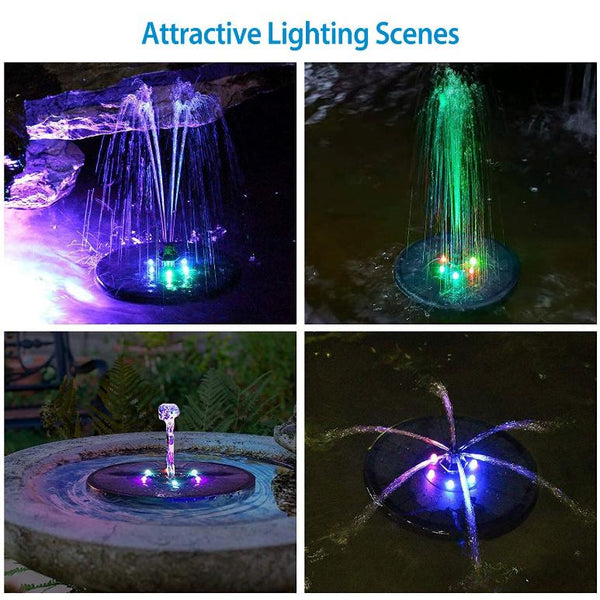 Solar Powered Fountain Pump Floating Bird Bath Pond Pump w/ LED Lights Aquarium Pond