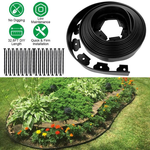 No-dig Landscape Edging Kit 32.8FT Plastic Garden Border 30 Stakes Flower Tree Beds