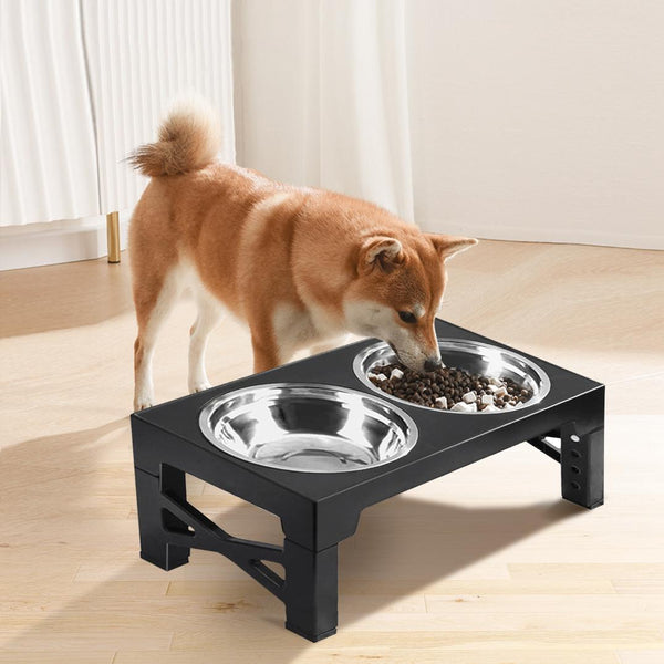 Dog Raised Bowls 5 Adjustable Heights Stainless Steel Elevated Foldable Double Bowl Dog Feeder