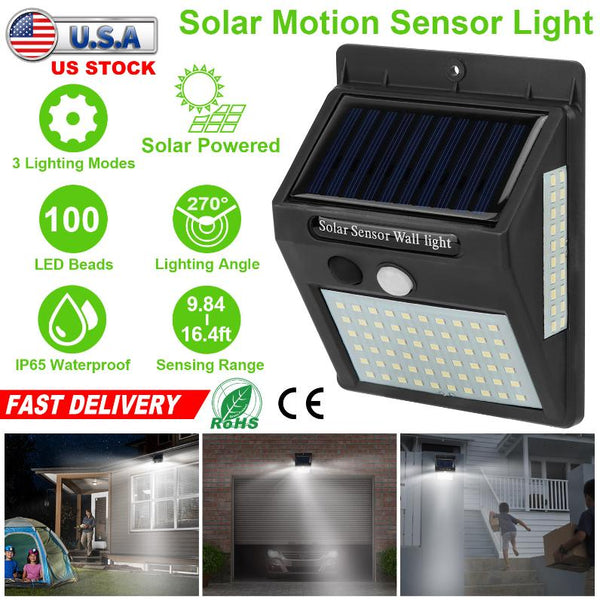 Solar Wall Light Outdoor 100 LEDs PIR Motion Sensor Lamps IP65 Waterproof Lighting