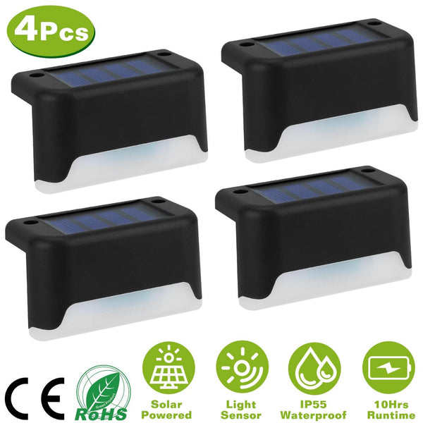 4 Pack Solar Powered LED Step Lights Outdoor Waterproof Dusk To Dawn Sensors