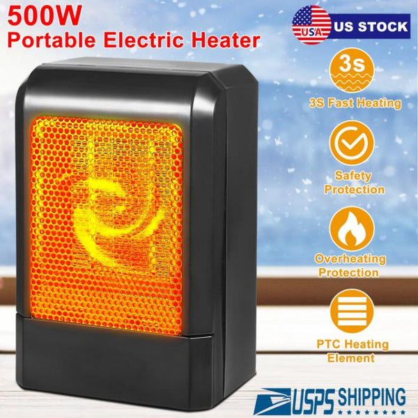 500W Portable Electric Heater PTC Ceramic Heating Fan Space For Personal Use