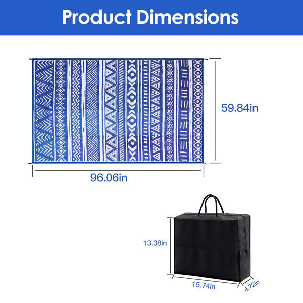 5x8FT Reversible Outdoor Rug Waterproof Mat Carpet Portable Plastic Outdoor Activity for Picnic Patio Deck RV Trip Blue & W