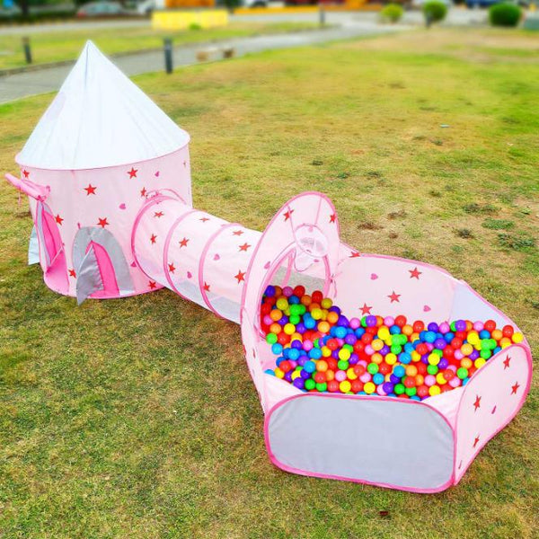3 In 1 Child Crawl Tunnel Tent Kids Play Ball Pit Set Foldable Play House Pop-up