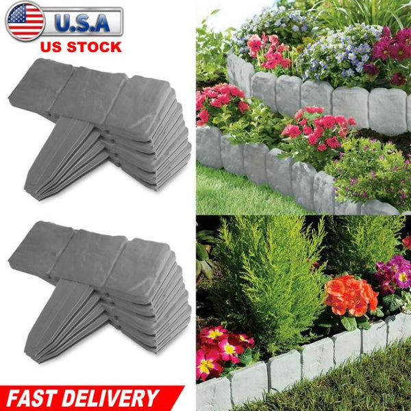 20 PCS Cobbled Stone Border Edging Effect Plastic Garden Lawn